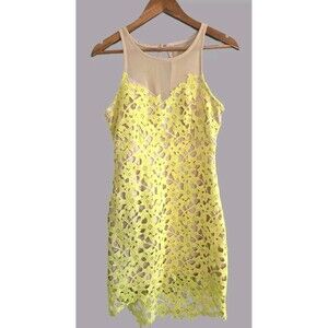 Lovers + Friends Larissa Dress  Womens M Sunshine Illusion Mesh Crochet  Mini